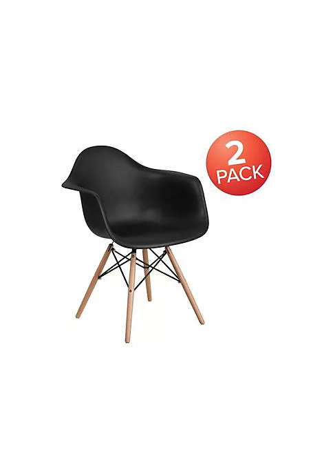 Best Pirce π 2 Pack Alonza Series Black Plastic Chair with Wooden Legs by Belnick π 2 Best Pirce π 2 Pack Alonza Series Black Plastic Chair with Wooden Legs by Belnick π - Image 2
