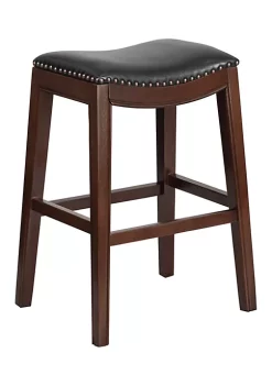 Best deal 🥰 30'' High Backless Cappuccino Wood Barstool with Black LeatherSoft Saddle Seat by Belnick 🤩