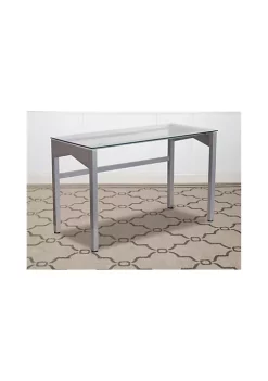 Coupon 👍 Contemporary Clear Tempered Glass Desk with Geometric Sides - NANYLCD1219GG by Belnick 🧨