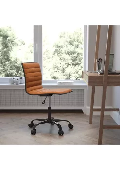 Promo 🛒 Low Back Designer Armless Brown Ribbed Swivel Task Office Chair with Black Frame and Base - DS512BBRBKGG by Belnick 👏