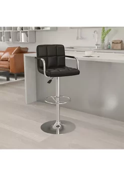 Hot Sale ⌛ Contemporary Black Quilted Vinyl Adjustable Height Barstool with Arms and Chrome Base by Belnick ✨