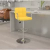 New 🔥 Contemporary Yellow Quilted Vinyl Adjustable Height Barstool with Arms and Chrome Base by Belnick 🎁