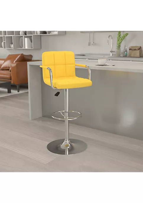 New ๐ฅ Contemporary Yellow Quilted Vinyl Adjustable Height Barstool with Arms and Chrome Base by Belnick ๐ 2 New ๐ฅ Contemporary Yellow Quilted Vinyl Adjustable Height Barstool with Arms and Chrome Base by Belnick ๐ - Image 2