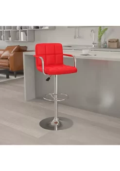 Cheapest βοΈ Contemporary Red Quilted Vinyl Adjustable Height Barstool with Arms and Chrome Base by Belnick π