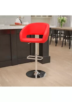 Best Sale ✔️ Contemporary Red Vinyl Adjustable Height Barstool with Rounded Mid-Back and Chrome Base by Belnick 🛒