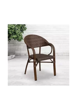 New π Milano Series Cocoa Rattan Restaurant Patio Chair with Bamboo Aluminum Frame by Belnick π