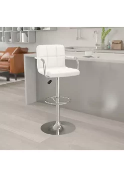 Best Pirce ๐ฅฐ Contemporary White Quilted Vinyl Adjustable Height Barstool with Arms and Chrome Base by Belnick โจ