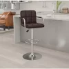 Wholesale 💯 Contemporary Brown Quilted Vinyl Adjustable Height Barstool with Arms and Chrome Base by Belnick 😉