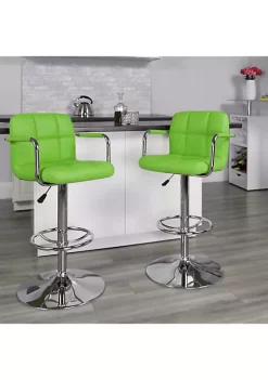 Buy β€οΈ Contemporary Green Quilted Vinyl Adjustable Height Barstool with Arms and Chrome Base by Belnick π