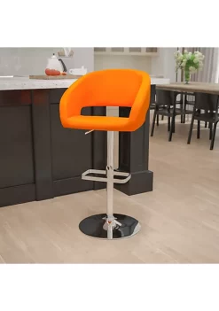 Cheapest 🔔 Contemporary Orange Vinyl Adjustable Height Barstool with Rounded Mid-Back and Chrome Base by Belnick 🌟