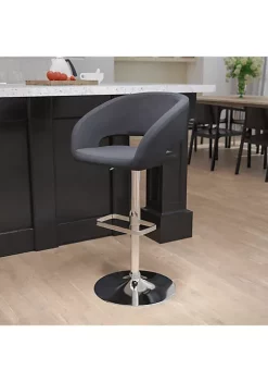 New ❤️ Contemporary Charcoal Fabric Adjustable Height Barstool with Rounded Mid-Back and Chrome Base by Belnick ❤️