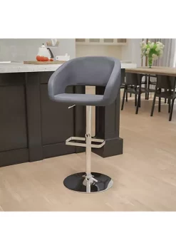 Best deal ❤️ Contemporary Gray Vinyl Adjustable Height Barstool with Rounded Mid-Back and Chrome Base by Belnick 🎉