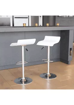 Best deal 💯 2 Pack Contemporary White Vinyl Adjustable Height Barstool with Solid Wave Seat and Chrome Base by Belnick 🥰