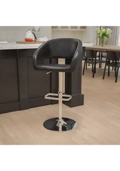 Discount β¨ Contemporary Black Vinyl Adjustable Height Barstool with Rounded Mid-Back and Chrome Base by Belnick π₯