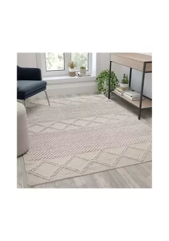 Best deal 🔔 5' x 7' Ivory & White Geometric Design Handwoven Area Rug - Wool/Polyester/Cotton Blend by Belnick 🔥