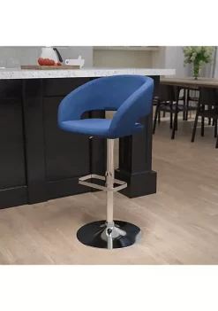Buy π Contemporary Blue Fabric Adjustable Height Barstool with Rounded Mid-Back and Chrome Base by Belnick π