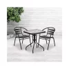 Buy 😀 23.5'' Square Glass Metal Table with 2 Black Metal Aluminum Slat Stack Chairs by Belnick 🔔