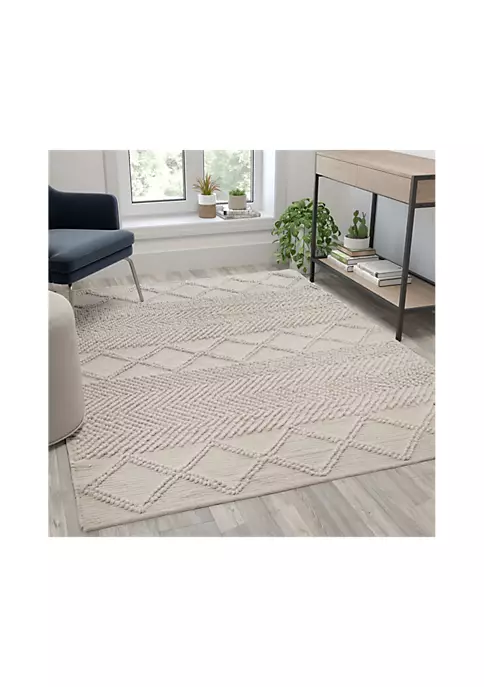 Best deal π 5' x 7' Ivory & White Geometric Design Handwoven Area Rug - Wool/Polyester/Cotton Blend by Belnick π₯ 2 Best deal π 5' x 7' Ivory & White Geometric Design Handwoven Area Rug - Wool/Polyester/Cotton Blend by Belnick π₯ - Image 2