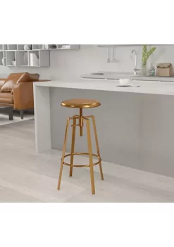 Flash Sale 🥰 Toledo Industrial Style Barstool with Swivel Lift Adjustable Height Seat in Gold Finish by Belnick 🔥