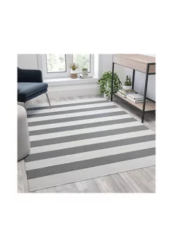 Brand new 🌟 5' x 7' Grey & White Striped Handwoven Indoor/Outdoor Cabana Style Stain Resistant Area Rug by Belnick 🛒