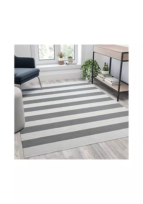 Brand new π 5' x 7' Grey & White Striped Handwoven Indoor/Outdoor Cabana Style Stain Resistant Area Rug by Belnick π 1 Brand new π 5' x 7' Grey & White Striped Handwoven Indoor/Outdoor Cabana Style Stain Resistant Area Rug by Belnick π