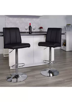 Promo 😀 Contemporary Black Vinyl Adjustable Height Barstool with Vertical Stitch Panel Back and Chrome Base by Belnick 🧨