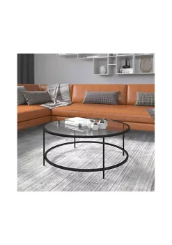 Buy π Astoria Collection Round Coffee Table - Modern Clear Glass Coffee Table with Matte Black Frame by Belnick π