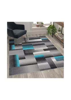Coupon ❤️ Elio Collection Turquoise Color Blocked Area Rug - Olefin Rug with Jute Backing - Entryway, Living Room, or Bedroom by Belnick ⭐ -Belnick Sales Shop Belk 2528