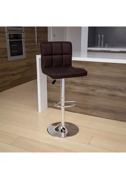 Hot Sale βοΈ Contemporary Brown Quilted Vinyl Adjustable Height Barstool with Chrome Base by Belnick β