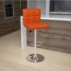 Promo 🌟 Contemporary Orange Quilted Vinyl Adjustable Height Barstool with Chrome Base by Belnick 🛒