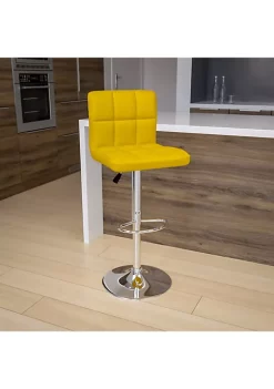 Top 10 👍 Contemporary Yellow Quilted Vinyl Adjustable Height Barstool with Chrome Base by Belnick 😀