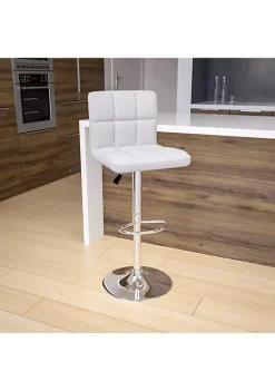 Budget 🎁 Contemporary White Quilted Vinyl Adjustable Height Barstool with Chrome Base by Belnick 🔥