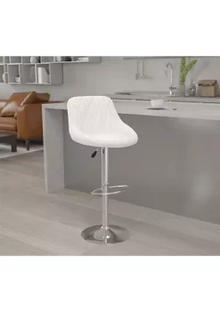 New 🎁 Contemporary White Vinyl Bucket Seat Adjustable Height Barstool with Diamond Pattern Back and Chrome Base by Belnick 👏
