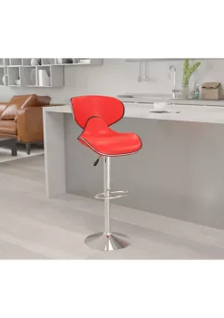 Outlet ๐ฅฐ Contemporary Cozy Mid-Back Red Vinyl Adjustable Height Barstool with Chrome Base by Belnick โค๏ธ