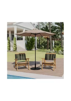 Outlet 🧨 Tan 9 FT Round Umbrella with Crank and Tilt Function and Standing Umbrella Base by Belnick 🌟