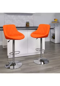 Best deal 👏 Contemporary Orange Vinyl Bucket Seat Adjustable Height Barstool with Diamond Pattern Back and Chrome Base by Belnick 👏