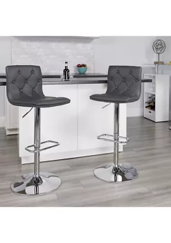 Wholesale π Contemporary Button Tufted Gray Vinyl Adjustable Height Barstool with Chrome Base by Belnick π