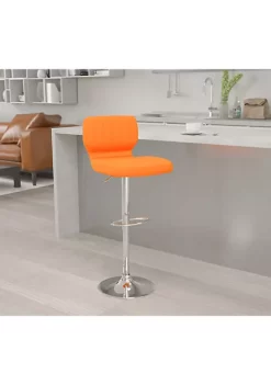 Buy 💯 Contemporary Orange Vinyl Adjustable Height Barstool with Vertical Stitch Back and Chrome Base by Belnick 🧨