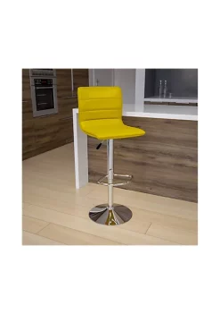 Coupon 👏 Modern Yellow Vinyl Adjustable Bar Stool with Back, Counter Height Swivel Stool with Chrome Pedestal Base by Belnick 😍