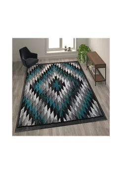 New 🛒 Teagan Collection Southwestern 5' x 7' Turquoise Area Rug - Olefin Rug with Jute Backing - Entryway, Living Room, Bedroom by Belnick 👏