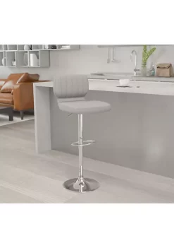 Best deal 🔥 Contemporary Gray Fabric Adjustable Height Barstool with Vertical Stitch Back and Chrome Base by Belnick 🧨