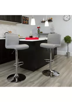 Budget 🎁 Contemporary Gray Vinyl Adjustable Height Barstool with Rolled Seat and Chrome Base by Belnick 🎁