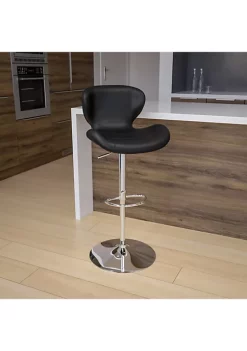 Flash Sale 😉 Contemporary Black Vinyl Adjustable Height Barstool with Curved Back and Chrome Base by Belnick 😍