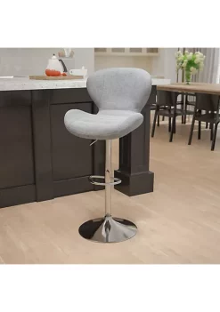 Coupon 😉 Contemporary Gray Fabric Adjustable Height Barstool with Curved Back and Chrome Base by Belnick ✔️
