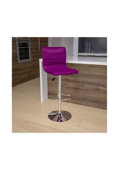 New 👏 Modern Purple Vinyl Adjustable Bar Stool with Back, Counter Height Swivel Stool with Chrome Pedestal Base by Belnick 😀