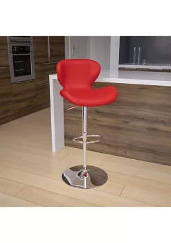 Coupon β Contemporary Red Vinyl Adjustable Height Barstool with Curved Back and Chrome Base by Belnick π