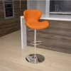 Budget ✨ Contemporary Orange Vinyl Adjustable Height Barstool with Curved Back and Chrome Base by Belnick 🧨