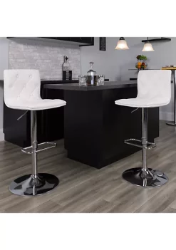 Budget ✨ Contemporary Button Tufted White Vinyl Adjustable Height Barstool with Chrome Base by Belnick ✔️