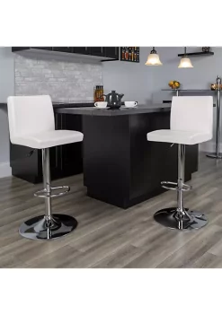 Flash Sale 🛒 Contemporary White Vinyl Adjustable Height Barstool with Panel Back and Chrome Base by Belnick 🌟