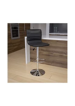 Flash Sale 🎉 Modern Gray Vinyl Adjustable Bar Stool with Back, Counter Height Swivel Stool with Chrome Pedestal Base by Belnick 👏